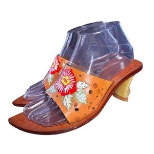 Findig Hand-Painted Floral Leather Heeled Mules – Sz 37 (US 6.5–7)
